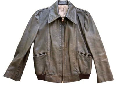 Vintage 1960’s Genuine Leather Bomber Jacket Festival Coat Womens Marbled Brown - Thumbnail 7