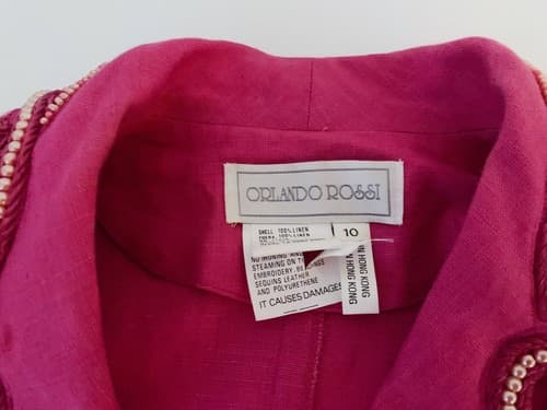 Vintage 1980’s Womens Jacket Orlando Rossi Avant Garde Pearl Bodice Pink Linen - Thumbnail 8