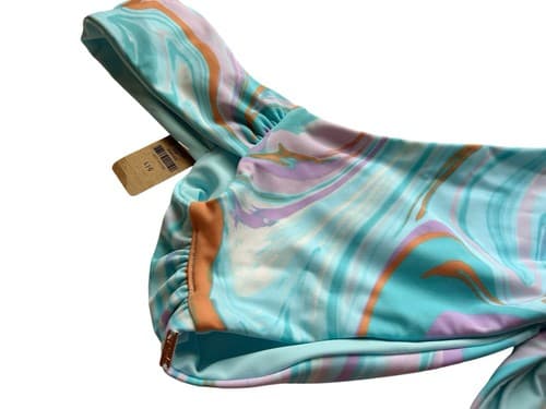 Victorias Secret Swimsuit Top Crop Top Shirt Groovy Print NWT Blue Coral Large - Thumbnail 4