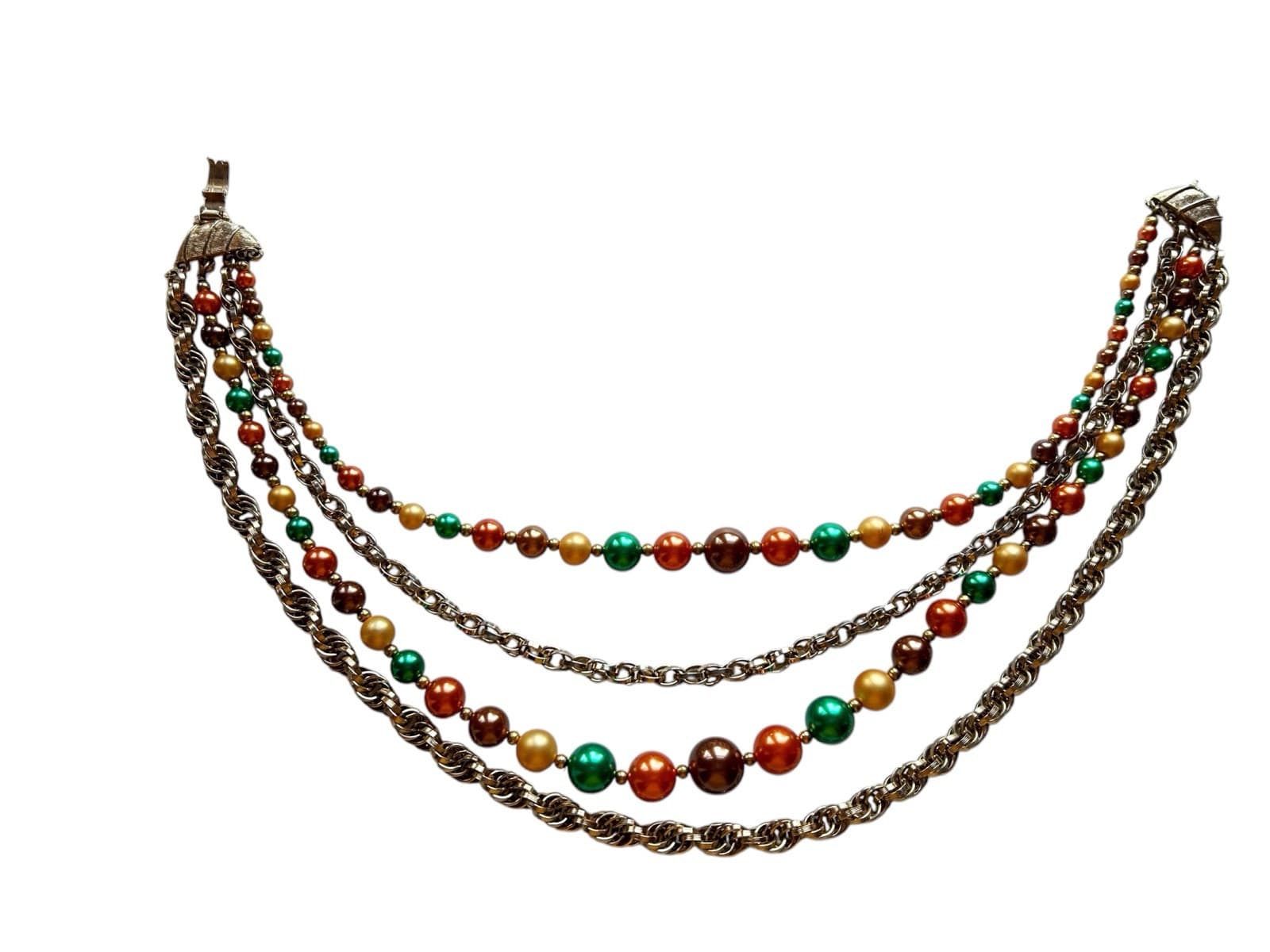 Vintage Multi Strand Pearl Necklace 1950s 1960s Jewelry Romantic Choker Rust - Thumbnail 2