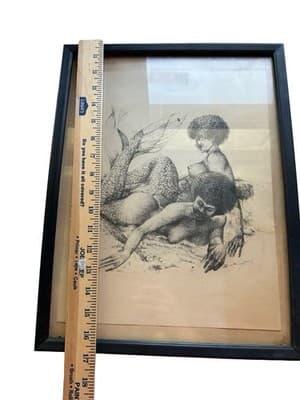 Vintage 1970’s Ink Drawing Framed African American Beauties Risqué Mermaid - Thumbnail 3