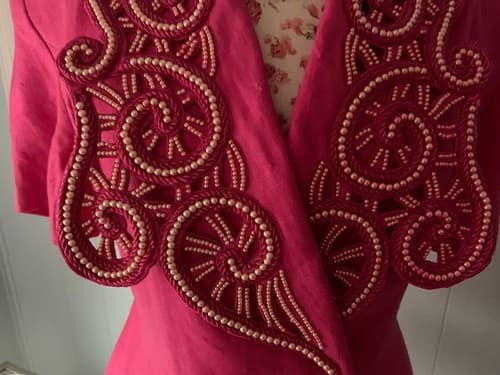 Vintage 1980’s Womens Jacket Orlando Rossi Avant Garde Pearl Bodice Pink Linen - Thumbnail 4