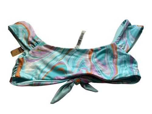 Victorias Secret Swimsuit Top Crop Top Shirt Groovy Print NWT Blue Coral Large - Thumbnail 7