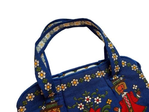 Vintage Cotton DAISY Dutch Girl Mini Purse Handbag Flower Power Mod Orange - Thumbnail 4