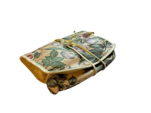 Vintage 1980s Jewelry Toiletry Roll Floral Cotton Shabby Chic Boho Grunge Travel - Thumbnail 2
