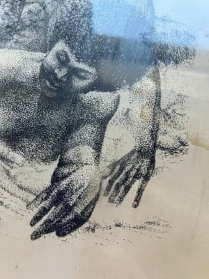 Vintage 1970’s Ink Drawing Framed African American Beauties Risqué Mermaid - Thumbnail 7