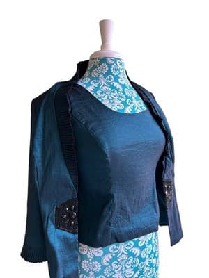Carol Lin JR Nites Teal Jacket Top Camisole SET Evening Glam Holiday Christmas - Thumbnail 5