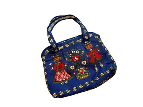 Vintage Cotton DAISY Dutch Girl Mini Purse Handbag Flower Power Mod Orange - Thumbnail 3