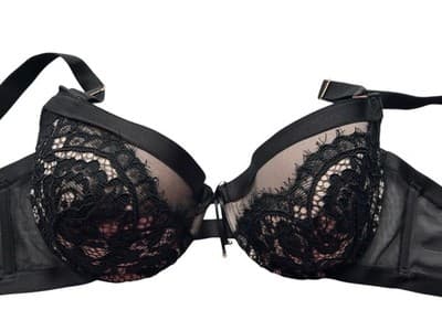 SMART & SEXY BRA SCALLOPED LACE 38D LINGERIE COQUETTE VOLUP NUDE/BLUSH BLACK - Thumbnail 3