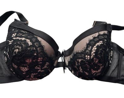 SMART & SEXY BRA SCALLOPED LACE 38D LINGERIE COQUETTE VOLUP NUDE/BLUSH BLACK - Thumbnail 2