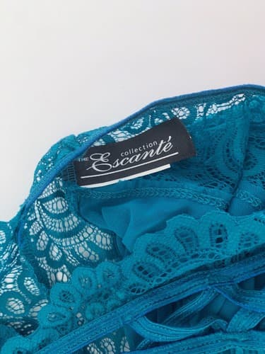 Nighty Lingerie L Babydoll Scalloped Lace Chemise Escante Teal Braided Back NWOT - Thumbnail 3