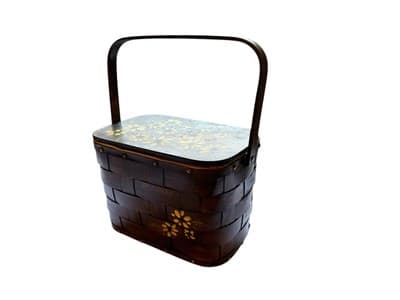 Vtg Wicker Box Purse Yellow Mod DAISY Handbag Velvet Ribbon Mirror Cottagecore - Thumbnail 5