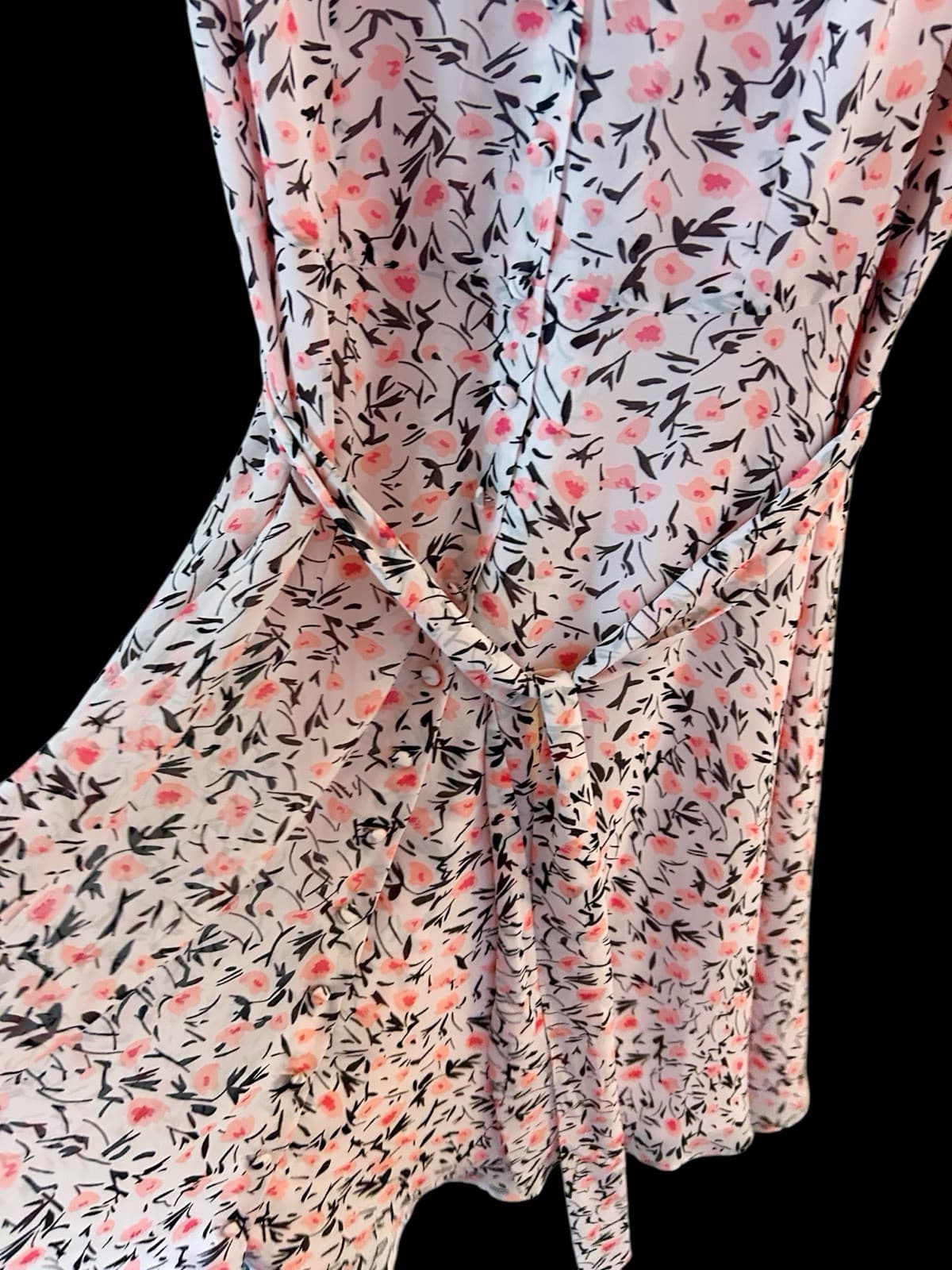 6 TALBOTS Pink Silk Belted Dress Gathered Sleeve Cottagecore Shabby Floral Chic - Thumbnail 3