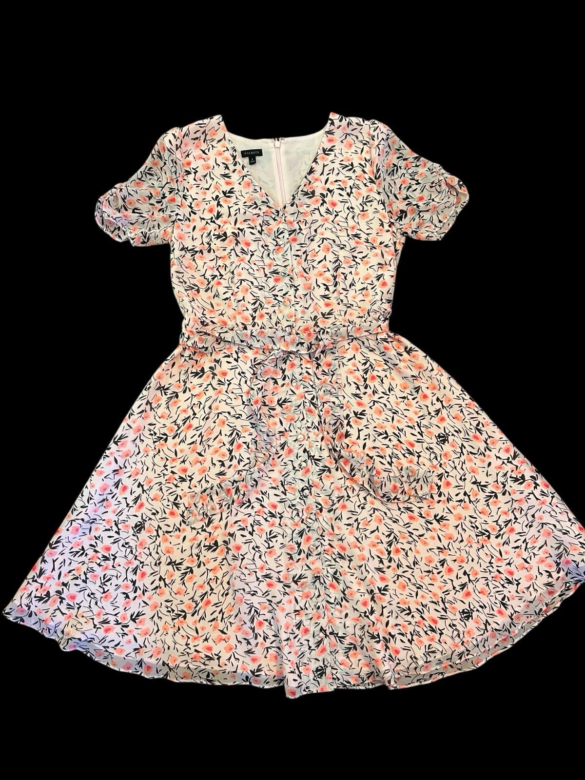 6 TALBOTS Pink Silk Belted Dress Gathered Sleeve Cottagecore Shabby Floral Chic - Thumbnail 12