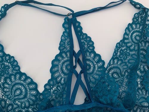 Nighty Lingerie L Babydoll Scalloped Lace Chemise Escante Teal Braided Back NWOT - Thumbnail 4