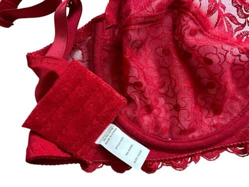 Red Bra 34DD Floral Rose Appliqué Lace Romantic Sexy Lingerie - Thumbnail 6