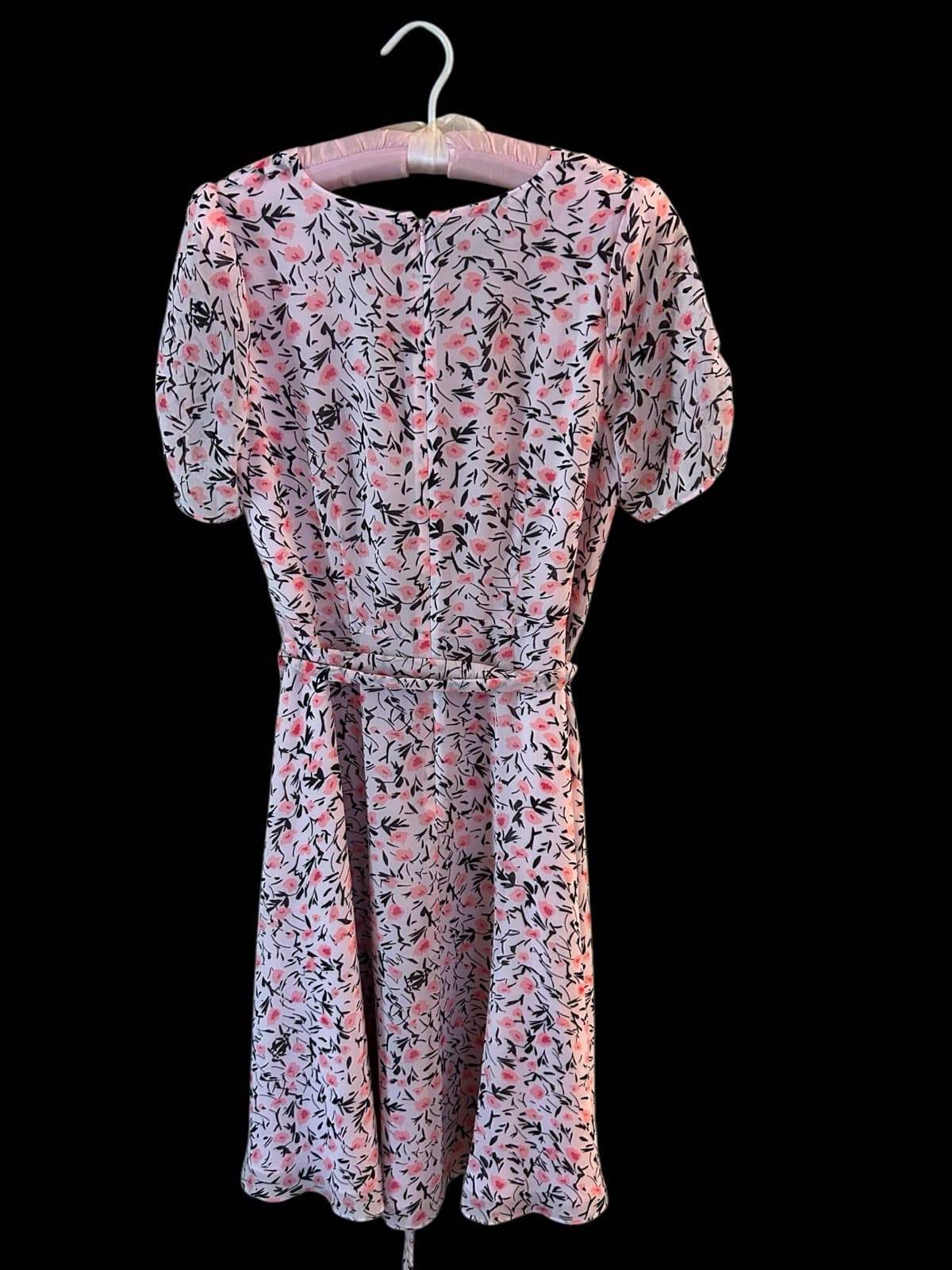 6 TALBOTS Pink Silk Belted Dress Gathered Sleeve Cottagecore Shabby Floral Chic - Thumbnail 7