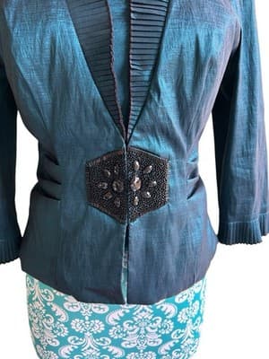 Carol Lin JR Nites Teal Jacket Top Camisole SET Evening Glam Holiday Christmas - Thumbnail 14