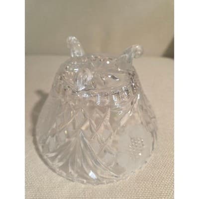 Vintage European Cut Crystal 3 Footed Candy Dish Frosted Rose AS IS Finial Chip - Thumbnail 4