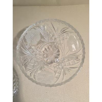 Vintage European Cut Crystal 3 Footed Candy Dish Frosted Rose AS IS Finial Chip - Thumbnail 3