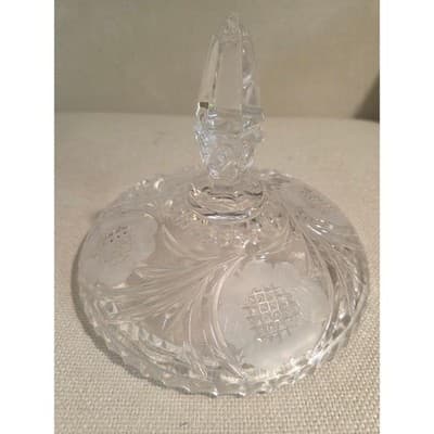 Vintage European Cut Crystal 3 Footed Candy Dish Frosted Rose AS IS Finial Chip - Thumbnail 7