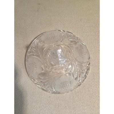 Vintage European Cut Crystal 3 Footed Candy Dish Frosted Rose AS IS Finial Chip - Thumbnail 6