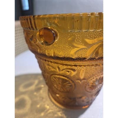 Vintage Indiana Glass Amber Moon & Stars Concord Ice Bucket Hanging Planter Box - Thumbnail 6