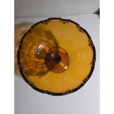 Vtg MCM Indiana Glass Amber Teardrop Pedestal Fruit Compote Bowl Candy Dish 8" - Thumbnail 5