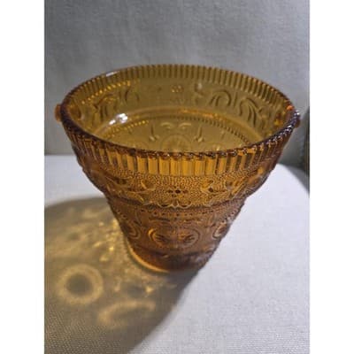 Vintage Indiana Glass Amber Moon & Stars Concord Ice Bucket Hanging Planter Box - Thumbnail 2