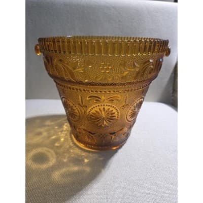 Vintage Indiana Glass Amber Moon & Stars Concord Ice Bucket Hanging Planter Box - Thumbnail 3
