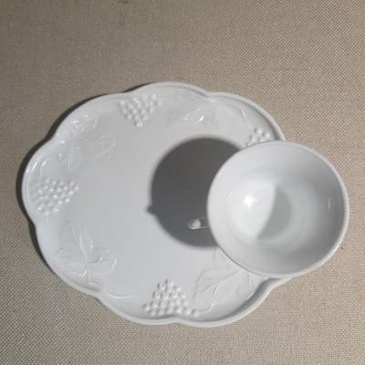 Vintage Indiana Glass Colony Harvest White Milk Glass Snack Set of 3 - Thumbnail 2