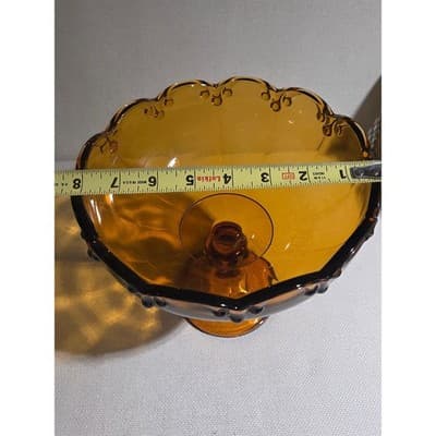 Vtg MCM Indiana Glass Amber Teardrop Pedestal Fruit Compote Bowl Candy Dish 8" - Thumbnail 7