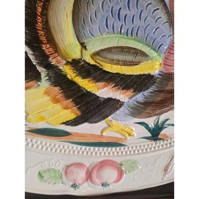 Vintage Thanksgiving Turkey Platter Large 18" Ceramic Embossed Made in Japan - Thumbnail 6