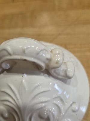 Napco White Provincial Scroll Ceramic Teapot Japan 1950s AS IS - Thumbnail 3