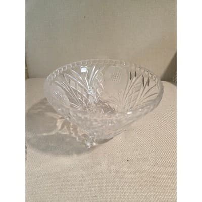 Vintage European Cut Crystal 3 Footed Candy Dish Frosted Rose AS IS Finial Chip - Thumbnail 2