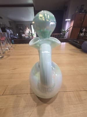 Hand Blown Seafoam Green Swirl Opalescent Cruet Pitcher 7 Inch - Thumbnail 2