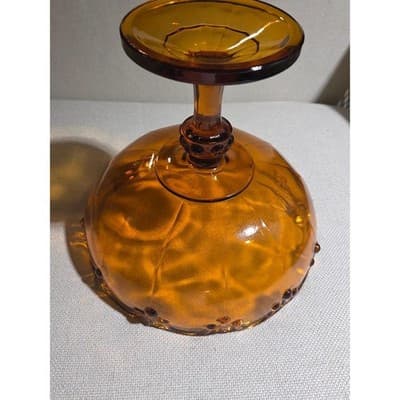 Vtg MCM Indiana Glass Amber Teardrop Pedestal Fruit Compote Bowl Candy Dish 8" - Thumbnail 3
