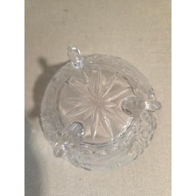 Vintage European Cut Crystal 3 Footed Candy Dish Frosted Rose AS IS Finial Chip - Thumbnail 5