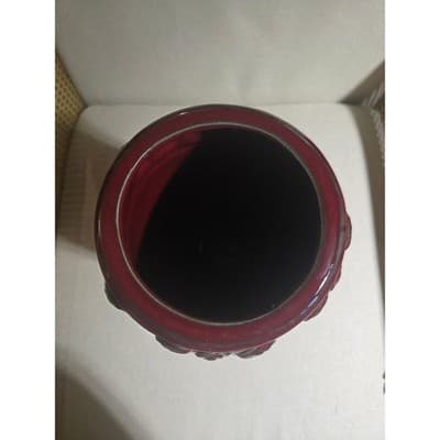 Vintage Hosley Potteries Burgundy Red Ceramic Rose Band Tall Vase 13.5" Ribbed - Thumbnail 4