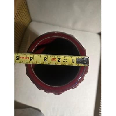 Vintage Hosley Potteries Burgundy Red Ceramic Rose Band Tall Vase 13.5" Ribbed - Thumbnail 7