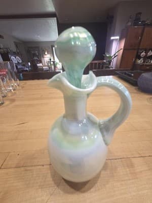 Hand Blown Seafoam Green Swirl Opalescent Cruet Pitcher 7 Inch - Thumbnail 3