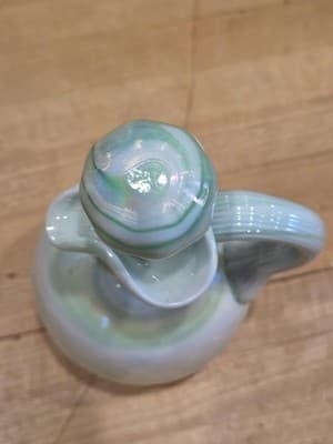 Hand Blown Seafoam Green Swirl Opalescent Cruet Pitcher 7 Inch - Thumbnail 6