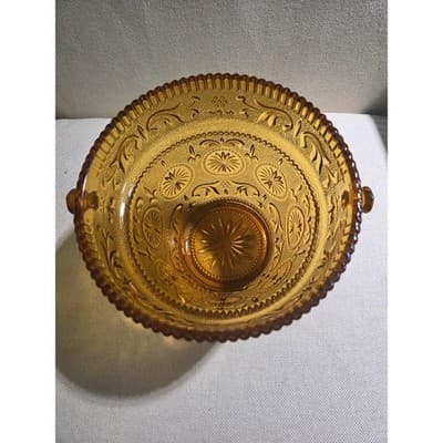 Vintage Indiana Glass Amber Moon & Stars Concord Ice Bucket Hanging Planter Box - Thumbnail 4