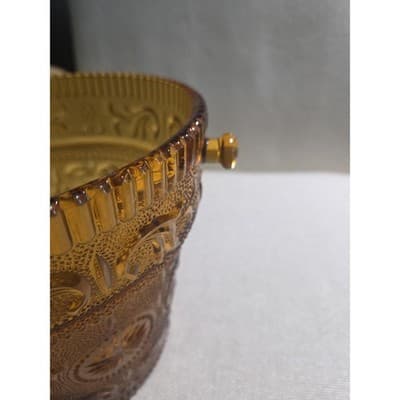 Vintage Indiana Glass Amber Moon & Stars Concord Ice Bucket Hanging Planter Box - Thumbnail 7