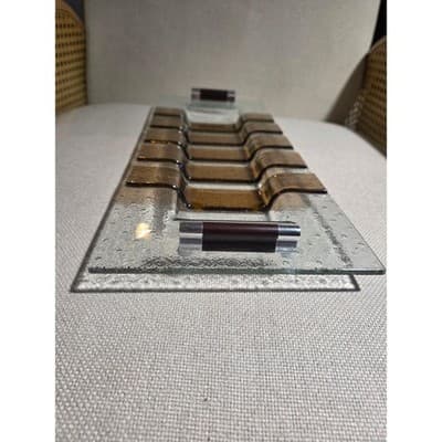 Hand Made Mid-Century Modern Clear and Bronze Textured Glass Tray 16" x 17" - Thumbnail 2