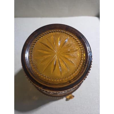 Vintage Indiana Glass Amber Moon & Stars Concord Ice Bucket Hanging Planter Box - Thumbnail 5