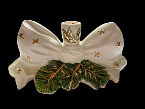 Vintage Holland Mold Christmas Candle Holder Set 2 Holiday Star & Bow Cottage - Thumbnail 2