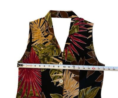 Vintage Long Floral Boho Sundress Earthy Green Tan Leaf Halter Soft Flowy Rayon - Thumbnail 5