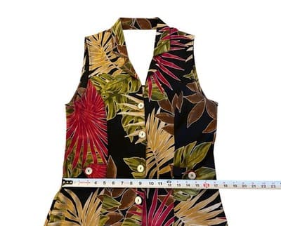 Vintage Long Floral Boho Sundress Earthy Green Tan Leaf Halter Soft Flowy Rayon - Thumbnail 4