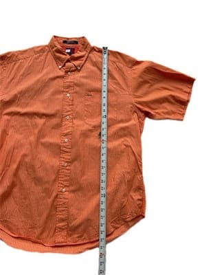 L Vintage Tommy Hilfiger Peach Coral Men’s 100% Cotton Shirt Old School Retro - Thumbnail 6